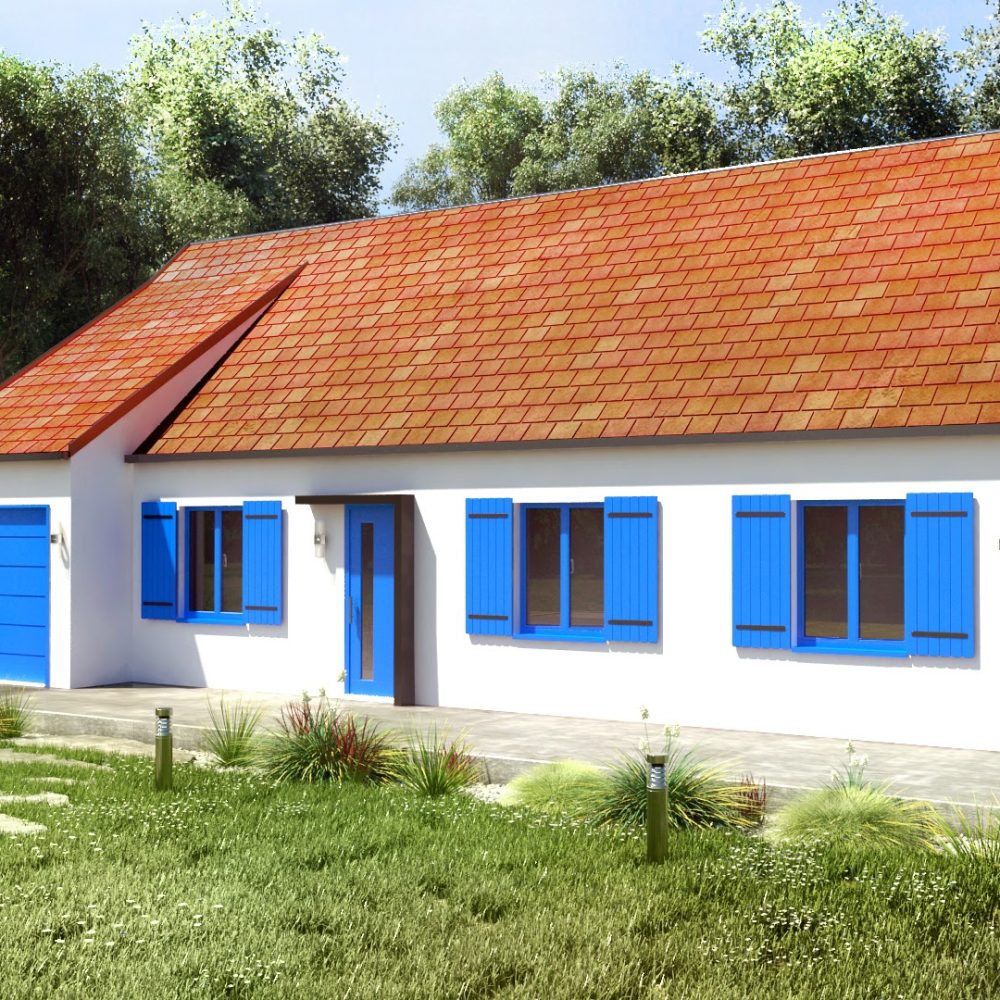 Harmonie Vienne volets bleus toit clair maison concept